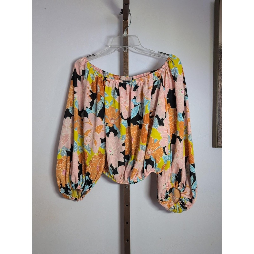 Willow & Root Womens Floral Off The Shoulder Top Floral Boho M Balloonโ Sleeve